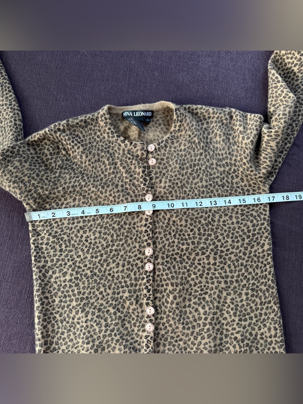 Vintage Nina Leonard Lambswool Angora Leopard Print Small Fit Cardigan S Button - Picture 6 of 7